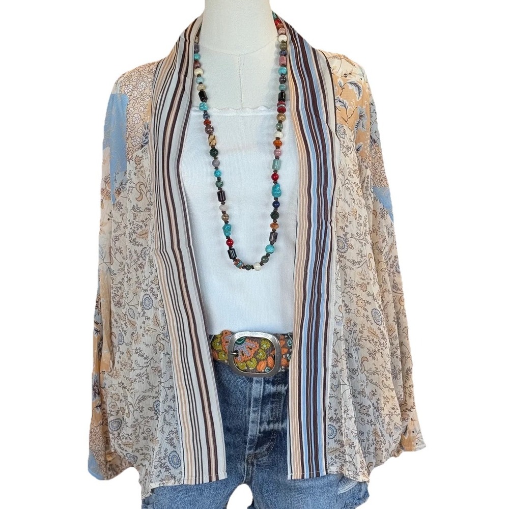 NWT Mainstrip Katerina Kimono Blue Floral Paisley Open Lightweight Women's S $44